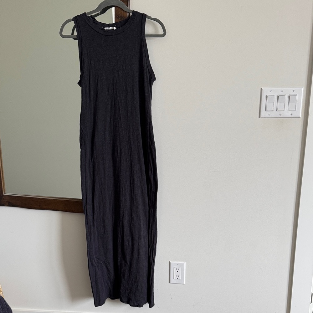 ‘Lush’ Black Sleeveless Maxi Crewneck T-shirt Dress with Side Slit
